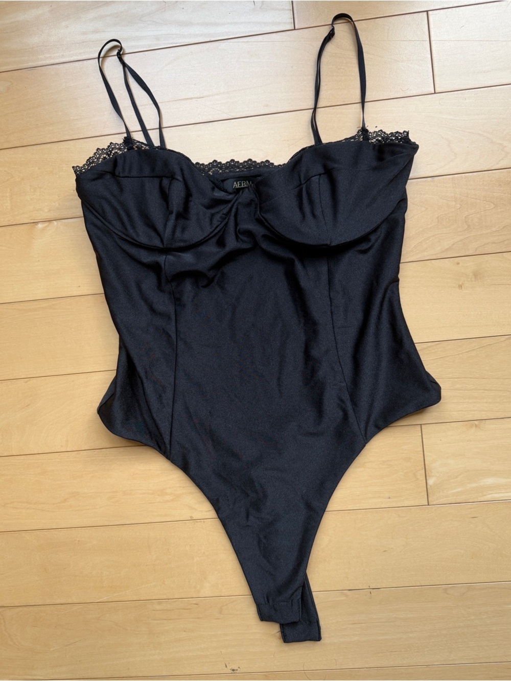 AFRM Black Lace-Trim Corset Bodysuit with Adjustable Straps